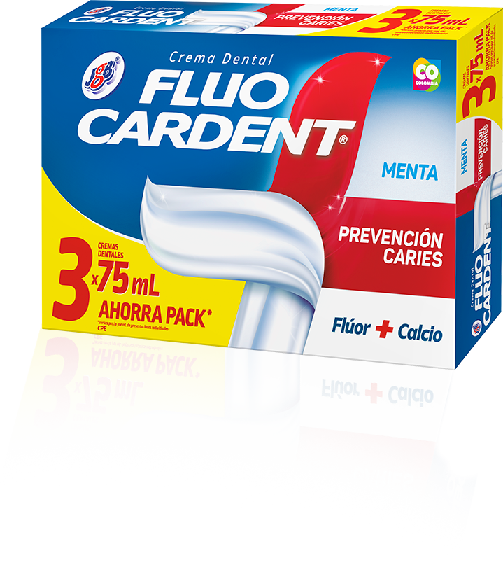 Crema dental Fluocardent de JGB, Menta Prevención Caries con flúor y calcio, para una limpieza profunda que protege tu esmalte.