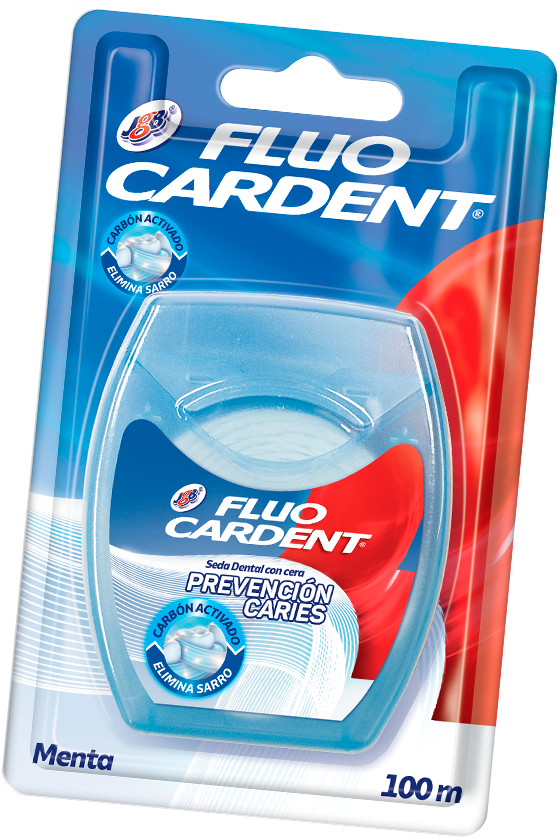 Mejor limpieza con Fluocardent de JGB y la seda dental Prevención Caries, remueve placa bacteriana con tecnología de carbón.